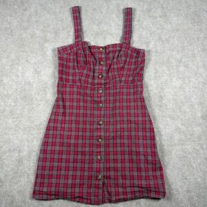 HOLLISTER Red Plaid Y2K Academia Preppy Mini Button Up Dress Size Medium